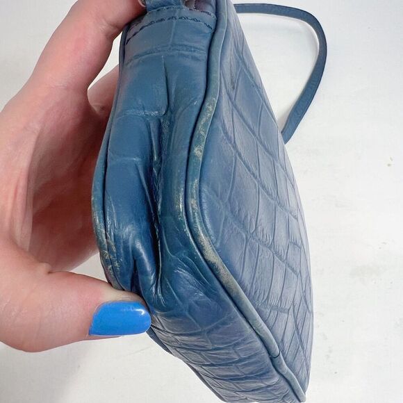 Michael Kors Blue Crocodile Embossed Leather Silver Chain Crossbody Bag Purse - Picture 8 of 8